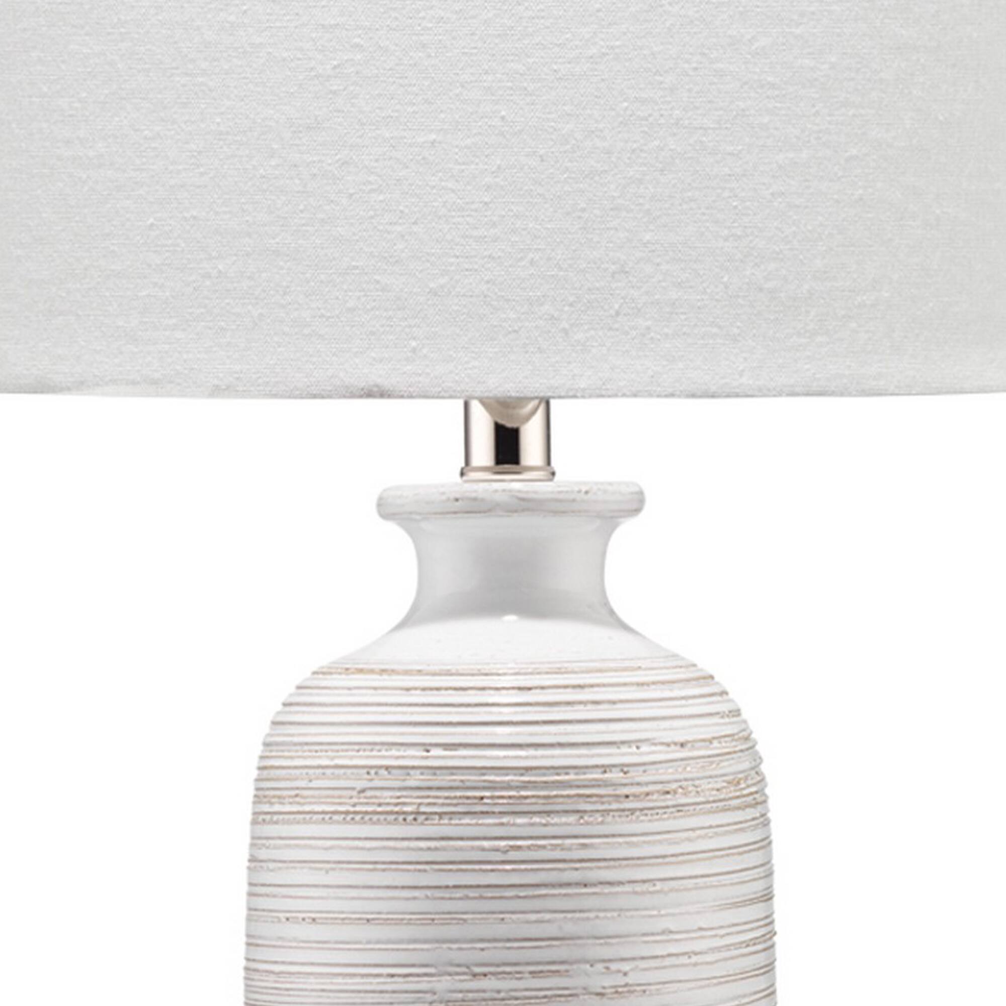 Left. Manhattan Lane - Table Lamp with Brushed Ceramic Body and Fabric Shade - Cream.