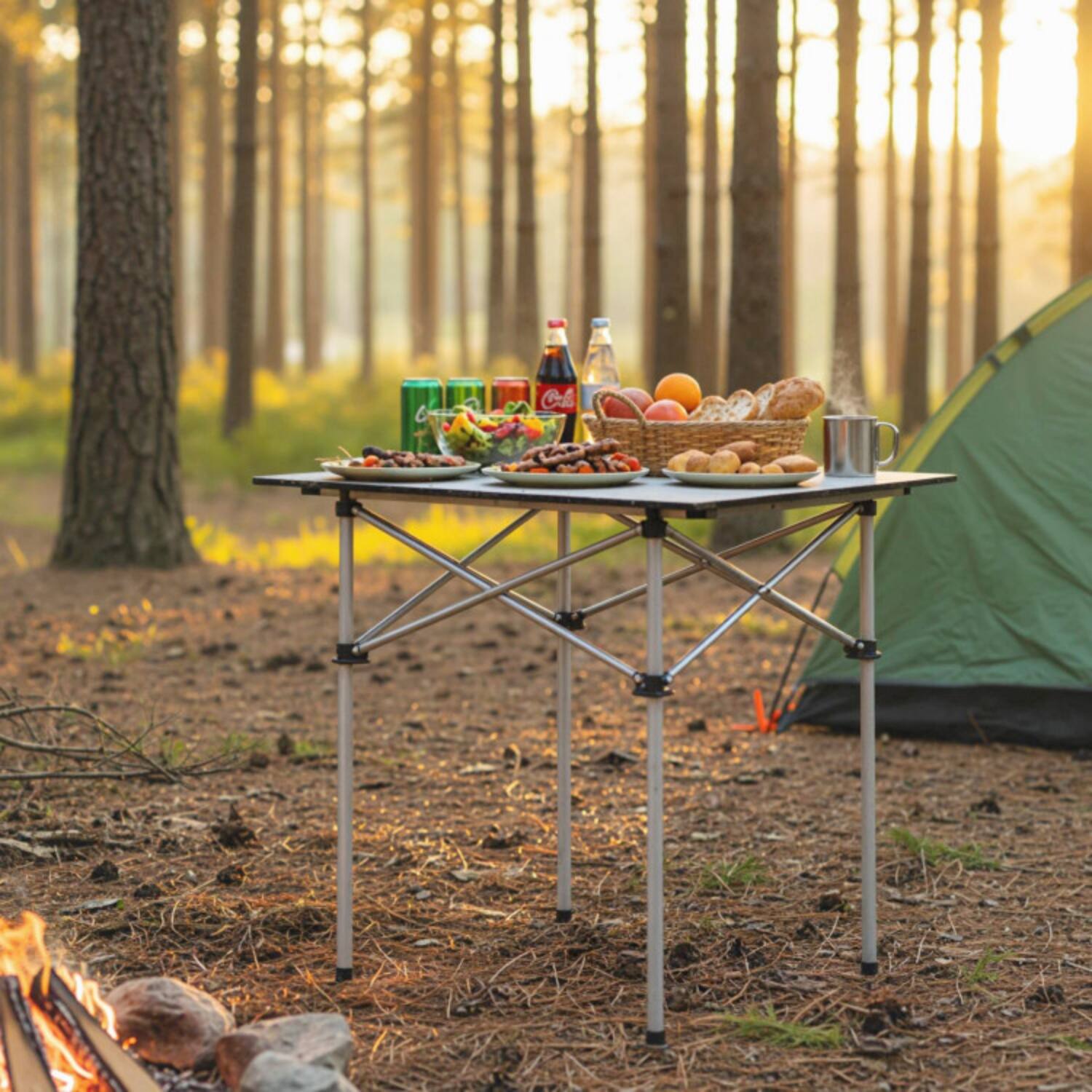 Front. Mondawe - Folding Roll-Up Camping Table w Aluminum Top & Carry Bag Lightweight 8 lbs Portable 150 lbs Cap. - Silver.