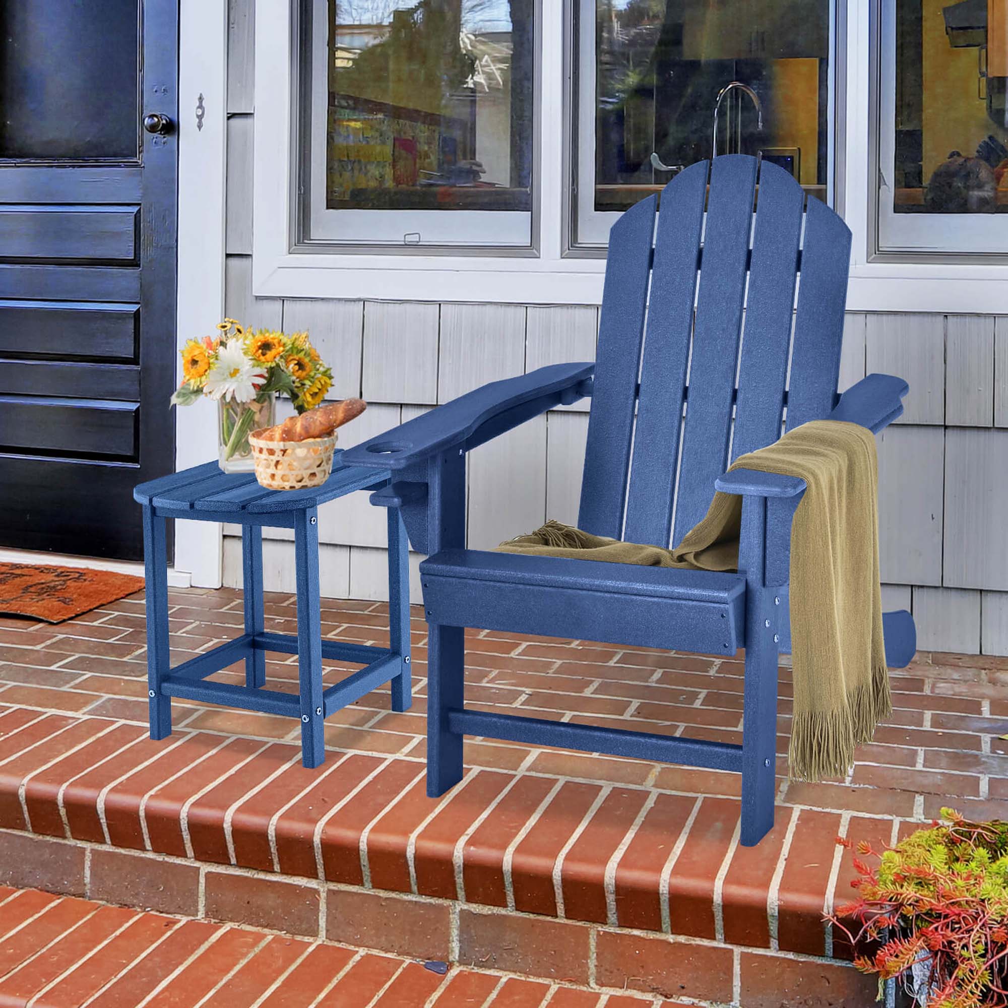 Alt View 3. Costway - Costway 2 PCS Patio Adirondack Chair Side Table HDPE Weather Resistant Cup Holder - Navy.