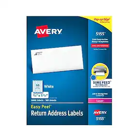 Avery - Easy Peel Laser Return Address Labels, 2/3" x 1-3/4", 6,000 Labels/Pack - Glossy White
