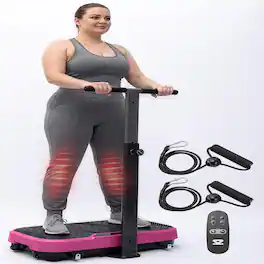 Hurtle - Vibration Plate Exercise Machine with Handlebar, 99 Speeds, 10 Programs, Remote & Portable Fitness Platform - Pink