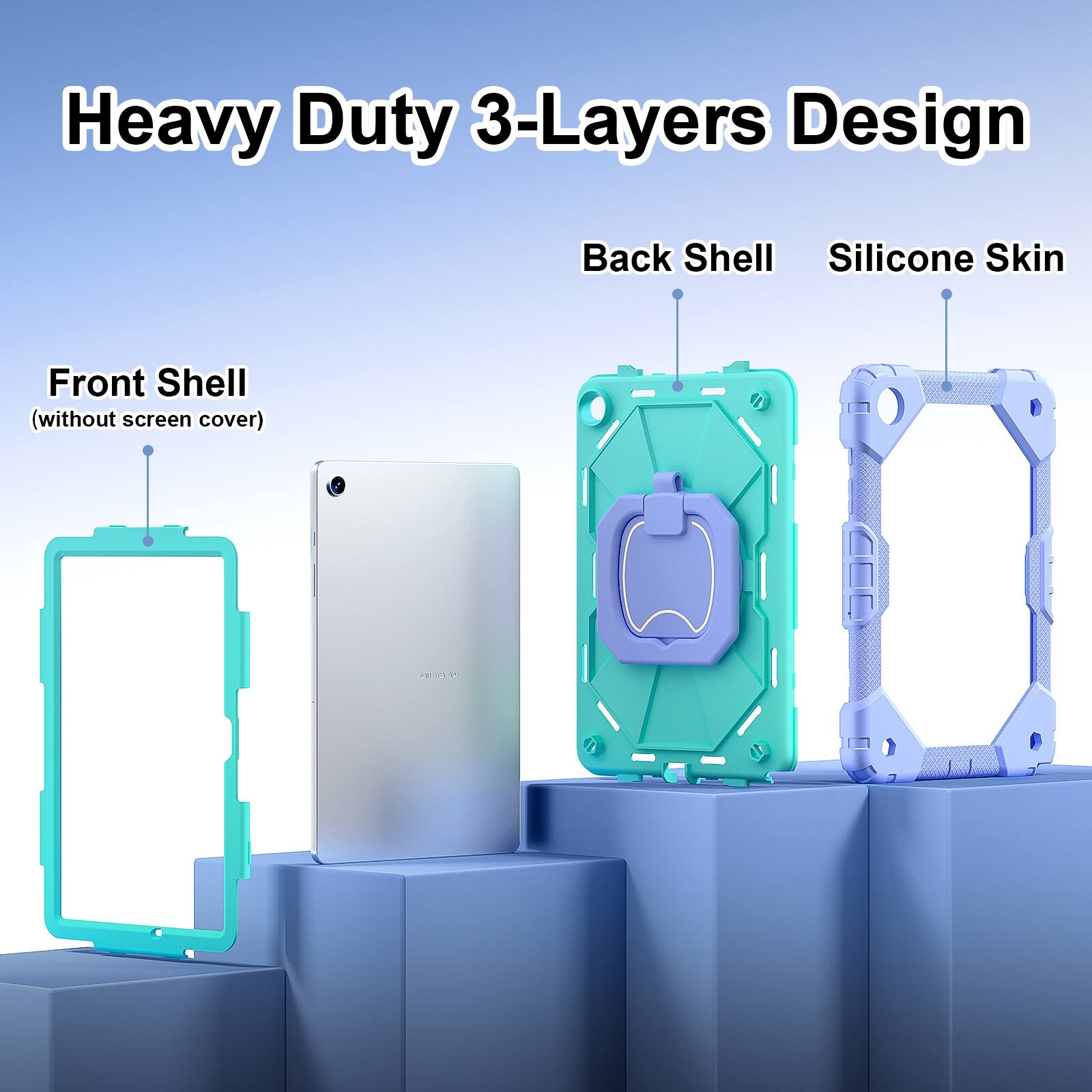 Heavy Duty 3-Layers Design

Front Shell (without screen cover)

Back Shell

Silicone Skin