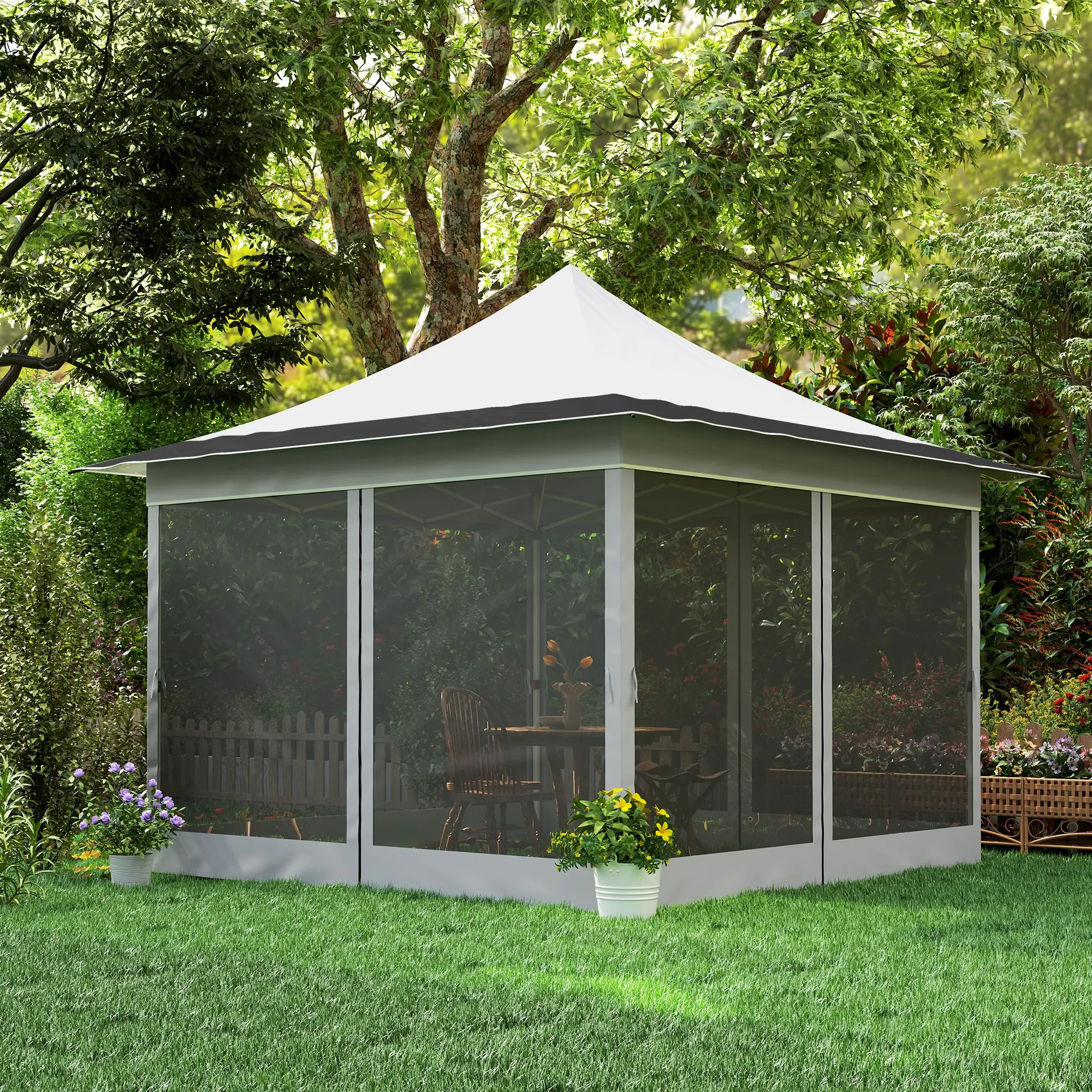 Alt View 8. Outsunny - 12 x 12 ft. Pop Up Canopy Tent with Mesh Netting, UPF50+ Instant Sun Shelter with Carry Bag - Light Gray.