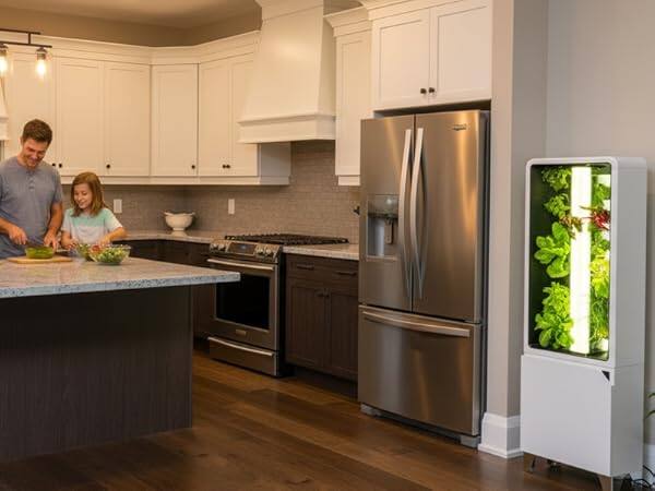 Alt View 7. Just Vertical - EVE Tower Garden | Hydroponic Growing System | Grow Fresh Herbs & Vegetables Year-Round | Fully Assembled - Flat White.