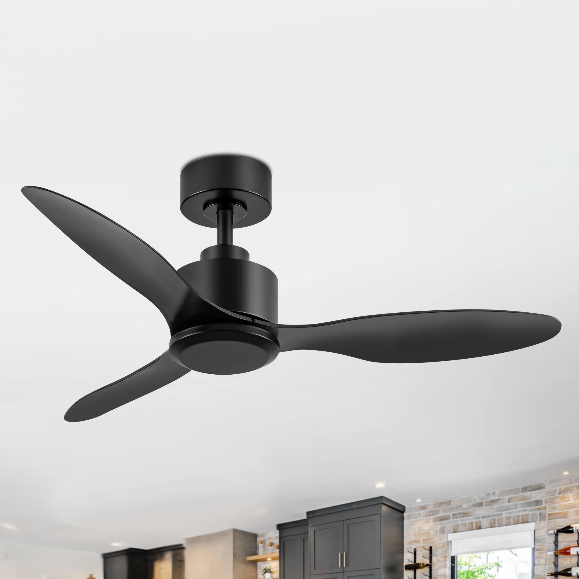 Alt View 10. Breezary - 42" Modern Indoor Ceiling Fan, 3 ABS Blades, 6-Speed DC Motor, Remote Control, Timer, 5'' Downrod, Light/No Light Option - Matte Black (Without Light).