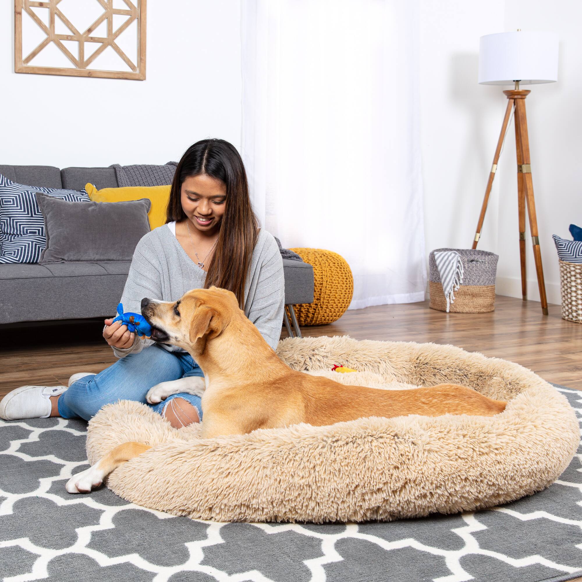 Alt View 2. Best Choice Products - Best Choice Products 45in Dog Bed Self-Warming Plush Shag Fur Donut Calming Pet Bed Cuddler - Brown - Brown.