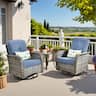 Ovios - 3 PCS Outdoor Patio Furniture Set Swivel Rocking Chairs Wicker Glider Chairs with Side Table - Denim Blue