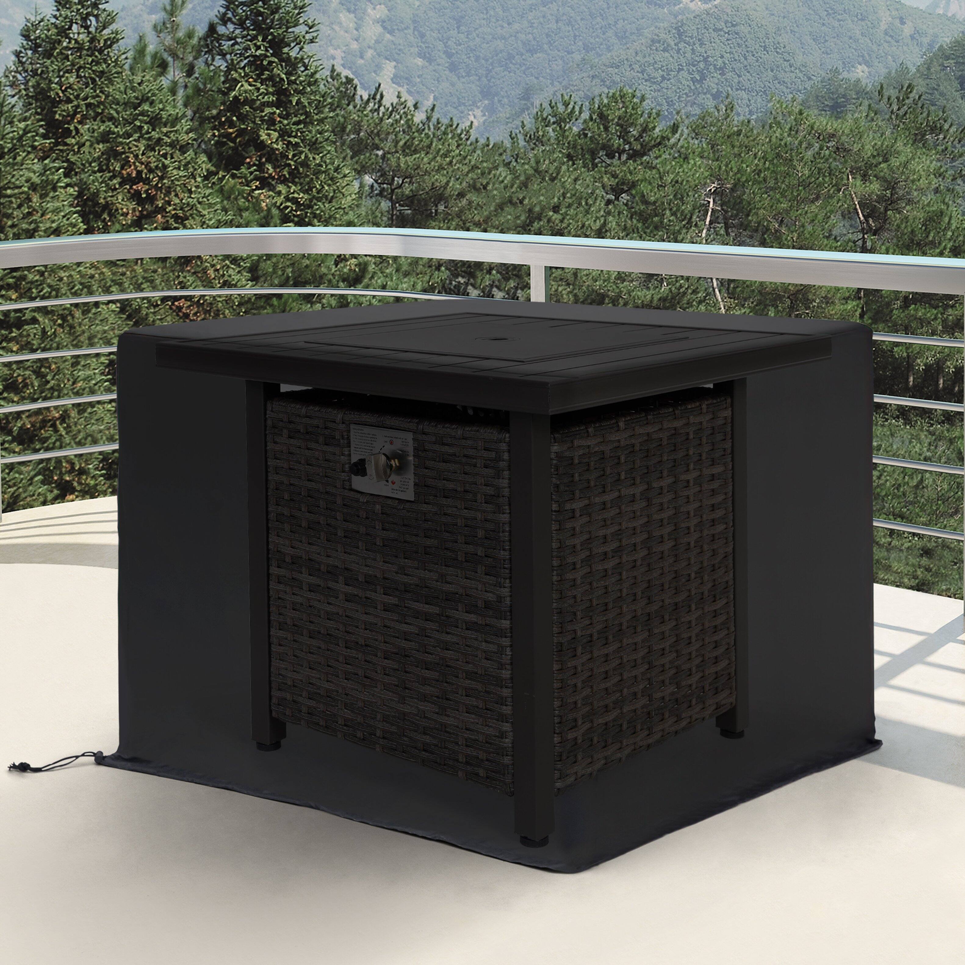 Left. Nuu Garden - 31" x 31" x 25" Square Outdoor Fire Pit Cover with PVC Coating, Drawstring - Black.