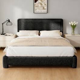 Vipbear - Queen Size Upholstered Bed Frame with Adjustable Headboard, Soft Rounded Corners, No Box Spring Required, Easy Assembly - Black