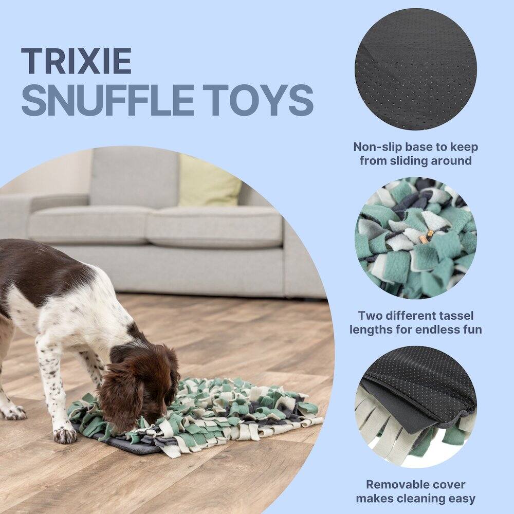 TRIXIE SNUFFLE TOYS

- Non-slip base to keep from sliding around
- Two different tassel lengths for endless fun
- Removable cover makes cleaning easy