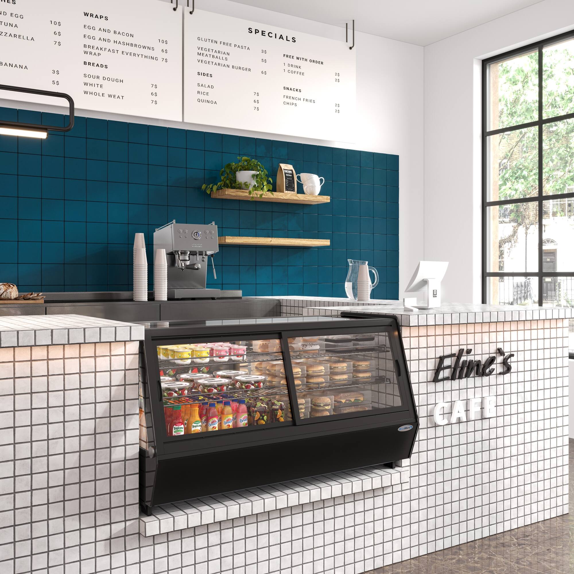 The text on the image reads:

"HES D FGC UNA 10s S ZZARELLA 7 RANANA 35 55 WRAPS EGO ANG EGG BACON AND 103 BREAKFAST HASHBROWNS WHAP 65 EVERYTHING 15 BREADS SOUR Doughnuts 7s WHOLE WHEAT 6 78 GLUTEN FREE SPECIALS Thes PASTA VEGETABIAN i MEATBALLS OEE ITe 15  VEGETARIAN - DRINA BURGER . SIDES da COETEE SALAD SNACES RICE iS FEINCR FRIES RVNA S SeIS 76 1s is is 1 .. - Eline's CAFE"

The text has been grouped and corrected as follows:

"HES D FGC UNA 10s S ZZARELLA 7 RANANA 35 55 WRAPS EGO ANG EGG BACON AND 103 BREAKFAST HASHBROWNS WHAP 65 EVERYTHING 15 BREADS SOUR Doughnuts 7s WHOLE WHEAT 6 78 GLUTEN FREE SPECIALS Thes PASTA VEGETABIAN i MEATBALLS OEE ITe 15  VEGETARIAN - DRINA BURGER . SIDES da COETEE SALAD SNACES RICE iS FEINCR FRIES RVNA S SeIS 76 1s is is 1 .. - Eline's CAFE"