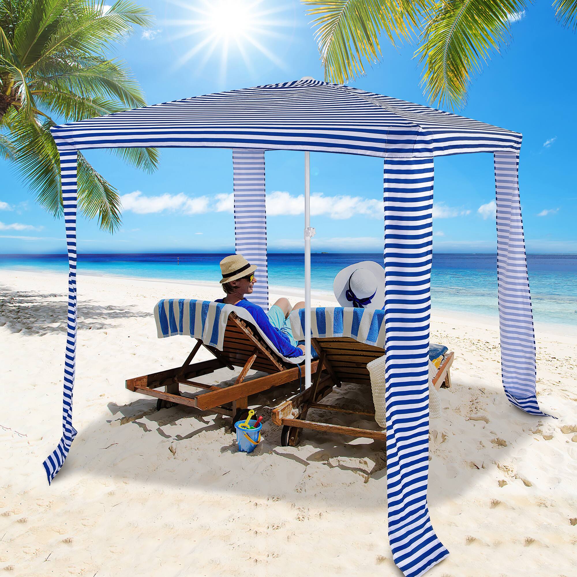 Angle. Costway - 6.6' x 6.6' Foldable Beach Cabana Easy-Setup Beach Canopy with Carry Bag - Navy.