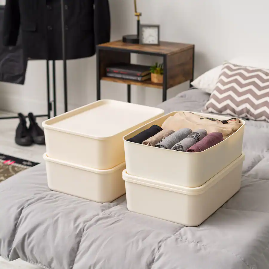 Stackable Storage B IRIS USA Plastic Modular Stackable Lidded Basket Storage organize Bins ...