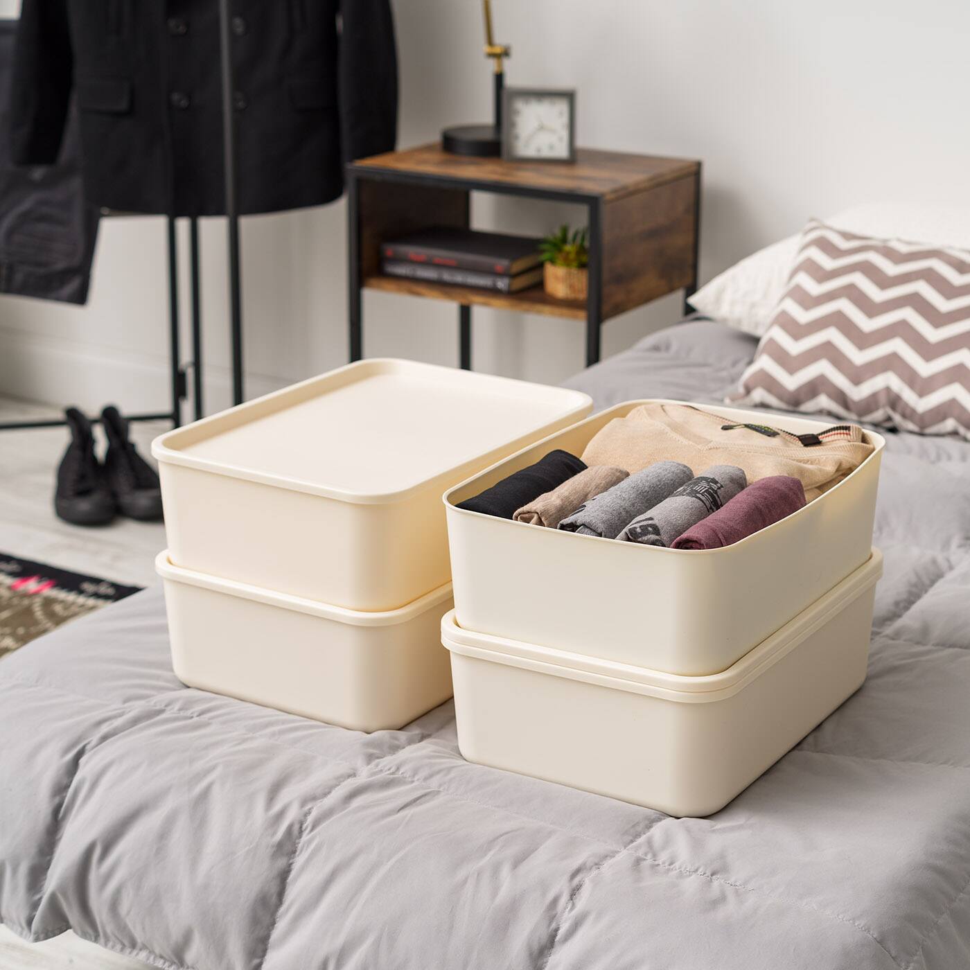 IRIS USA Plastic Modular Stackable Lidded Basket Storage organize Bins ...