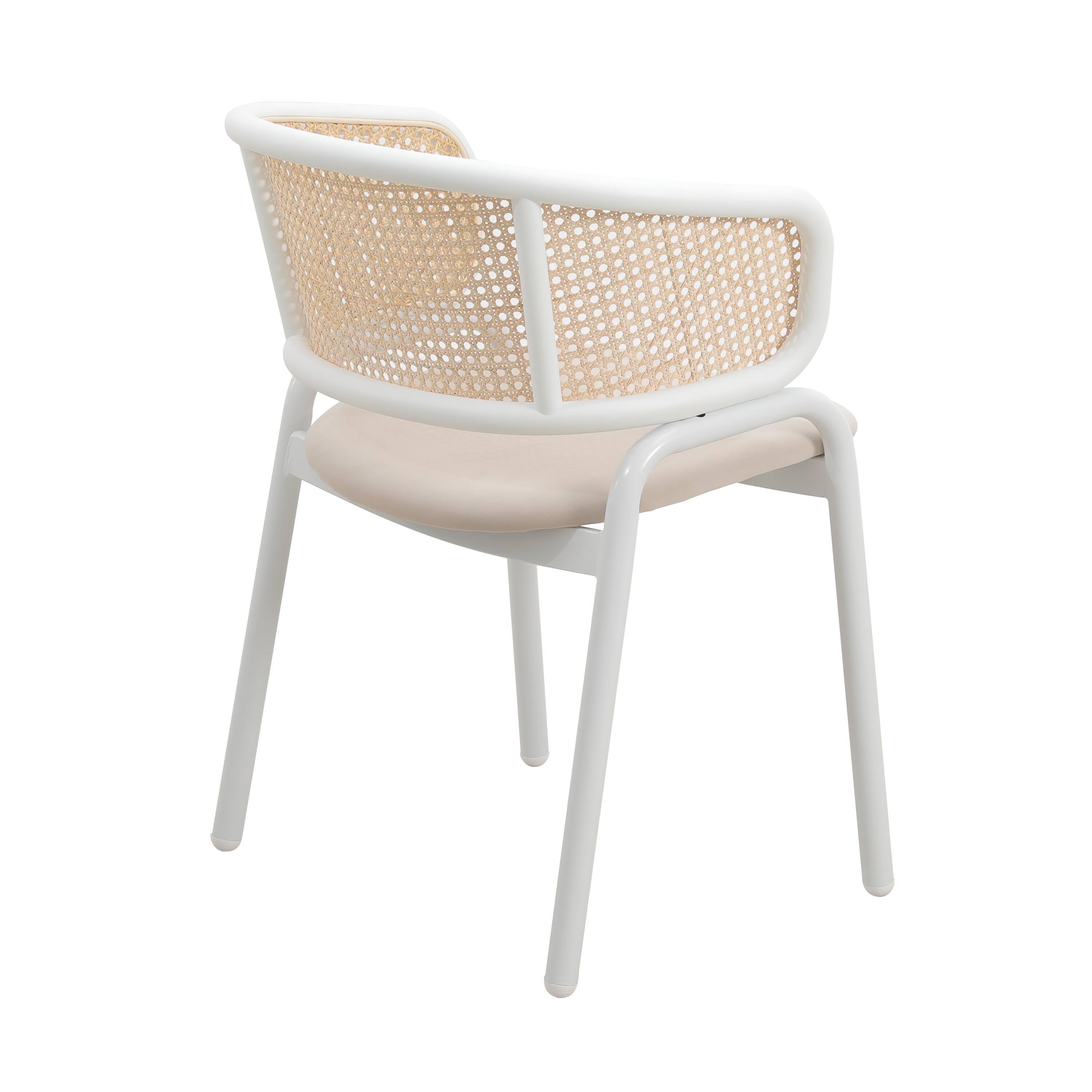 Alt View 4. LeisureMod - Ervilla Mid-Century Velvet Dining Armchair - Modern Rattan Back Accent Kitchen Chair with Metal Legs - Beige.