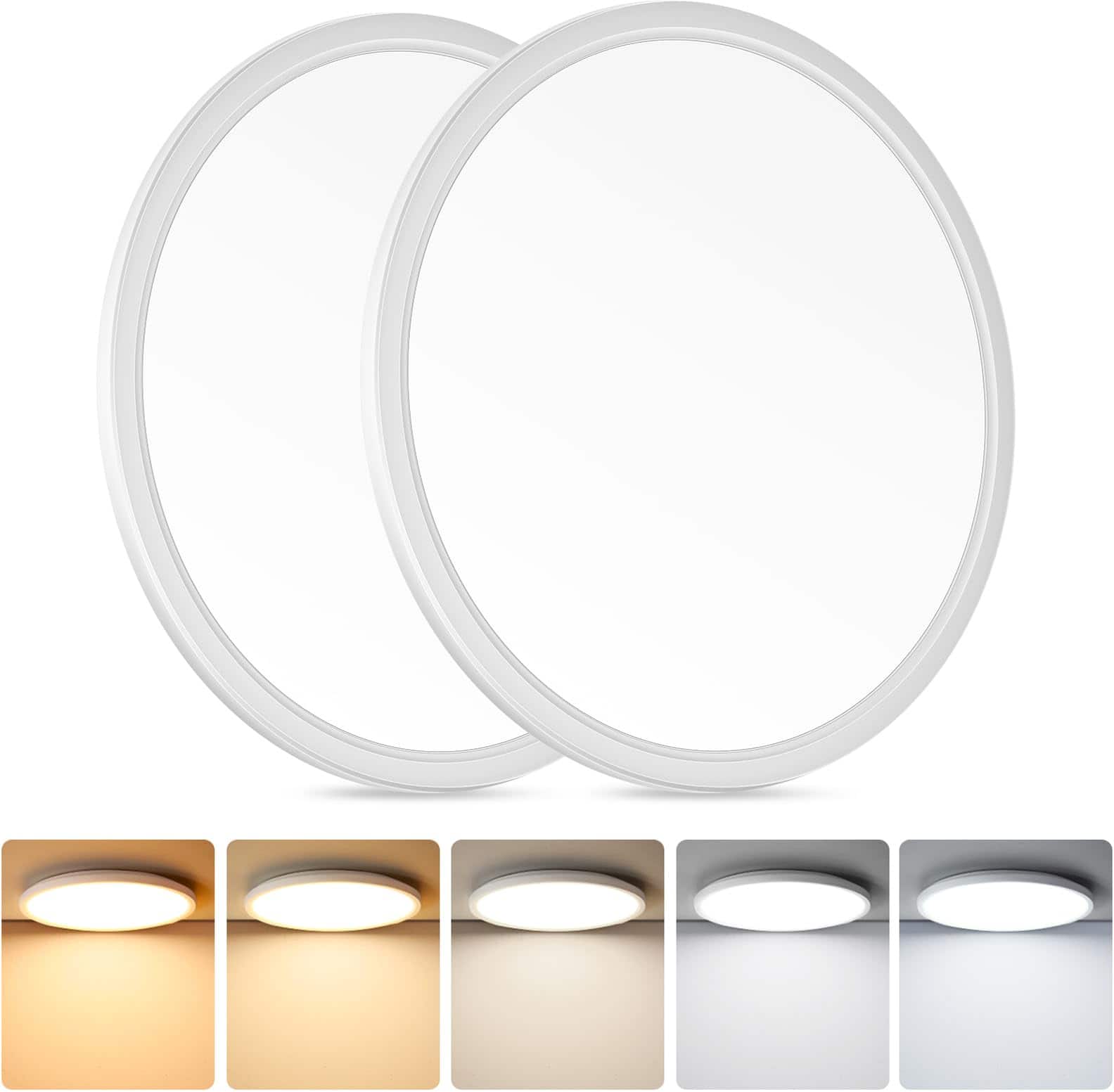 Nordic Hygge - 12-Inch LED Flush Mount Ceiling Light Fixture 24W 3200LM Super Slim Dimmable in White (2 Pack)