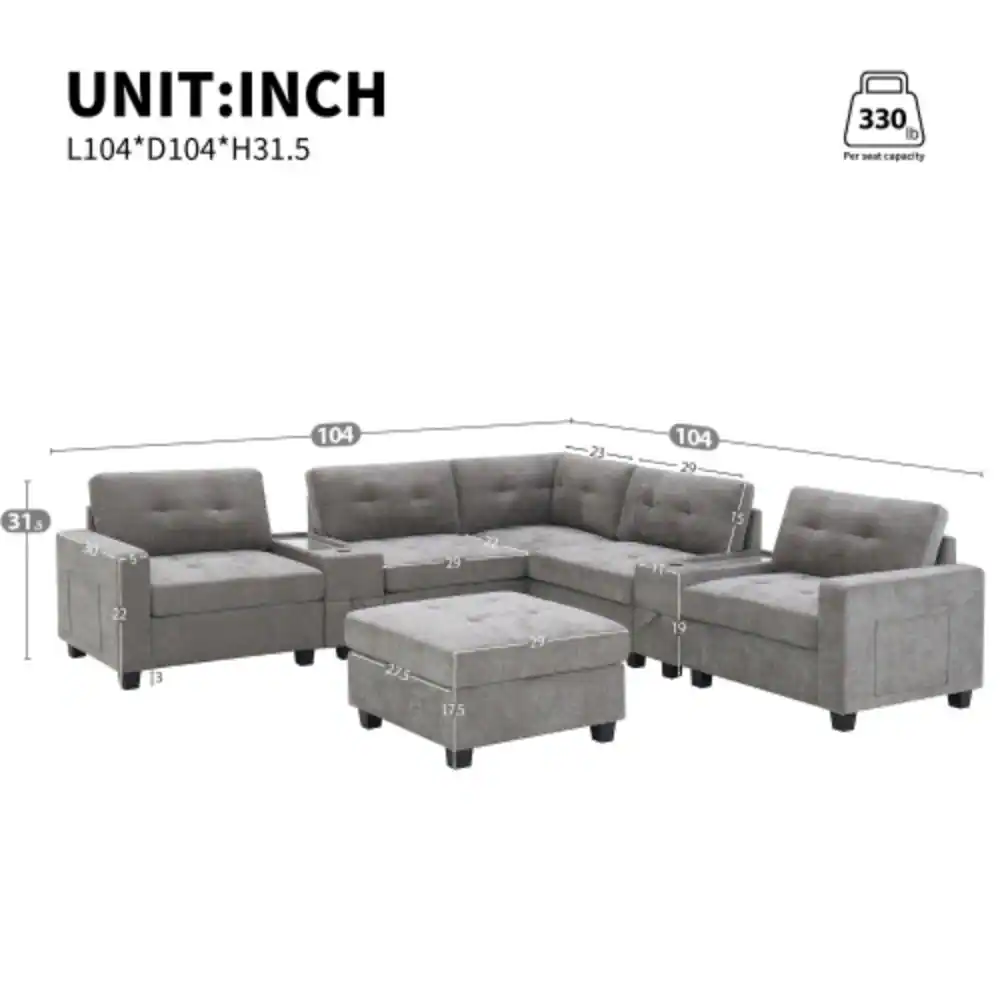 UNIT: INCH  
L104* D104* H31.5  
330 lb Per seat capacity  
104  
23  
104  
29  
31  
30  
5  
29  
22  
7  
Is  
22  
13  
275  
27  
19  
175