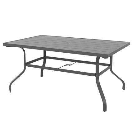 Front. Nuu Garden - Outdoor Rectangle Powder-coated Iron Dining Table with 1.57'' Umbrella Hole, Slatted Top - Gray.