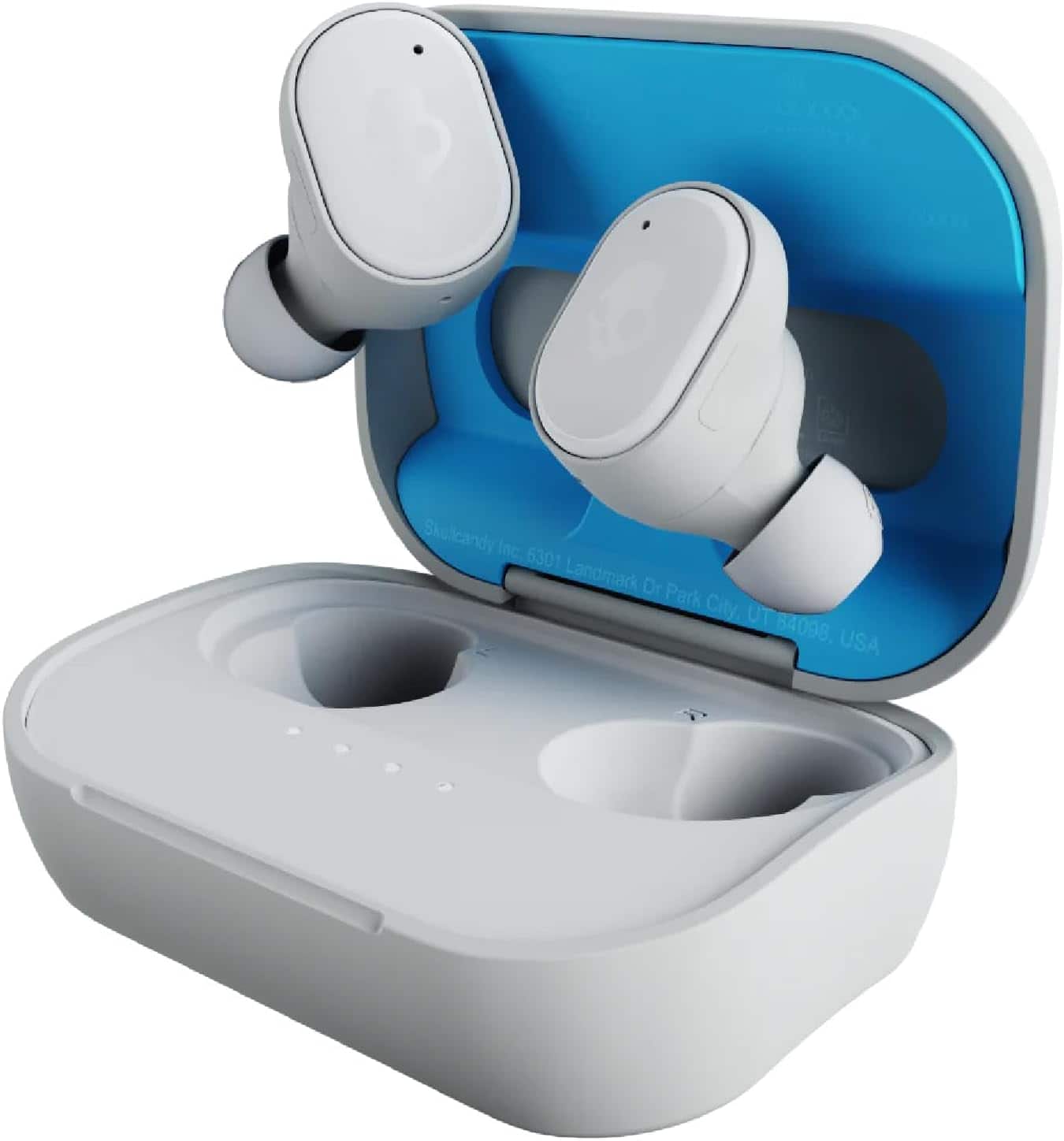 Skullcandy - Grind Wireless Earbuds, Bluetooth Headphones, Up to 40 Hours Battery, Noise Isolating Fit, Customizable via Skull-iQ App - Light Grey/Blue