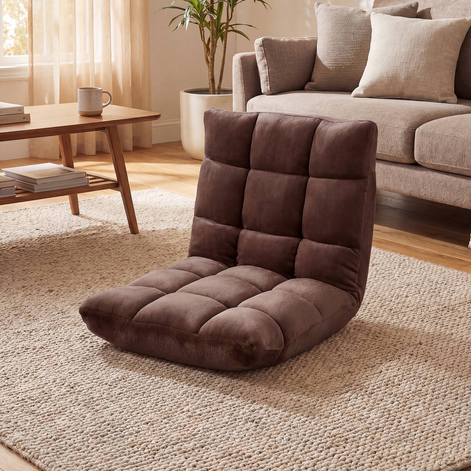 Alt View 1. Costway - Costway 14-Position Adjustable Gaming Sofa with Soft Flannel Fabric Cover for Reading - Coffee.