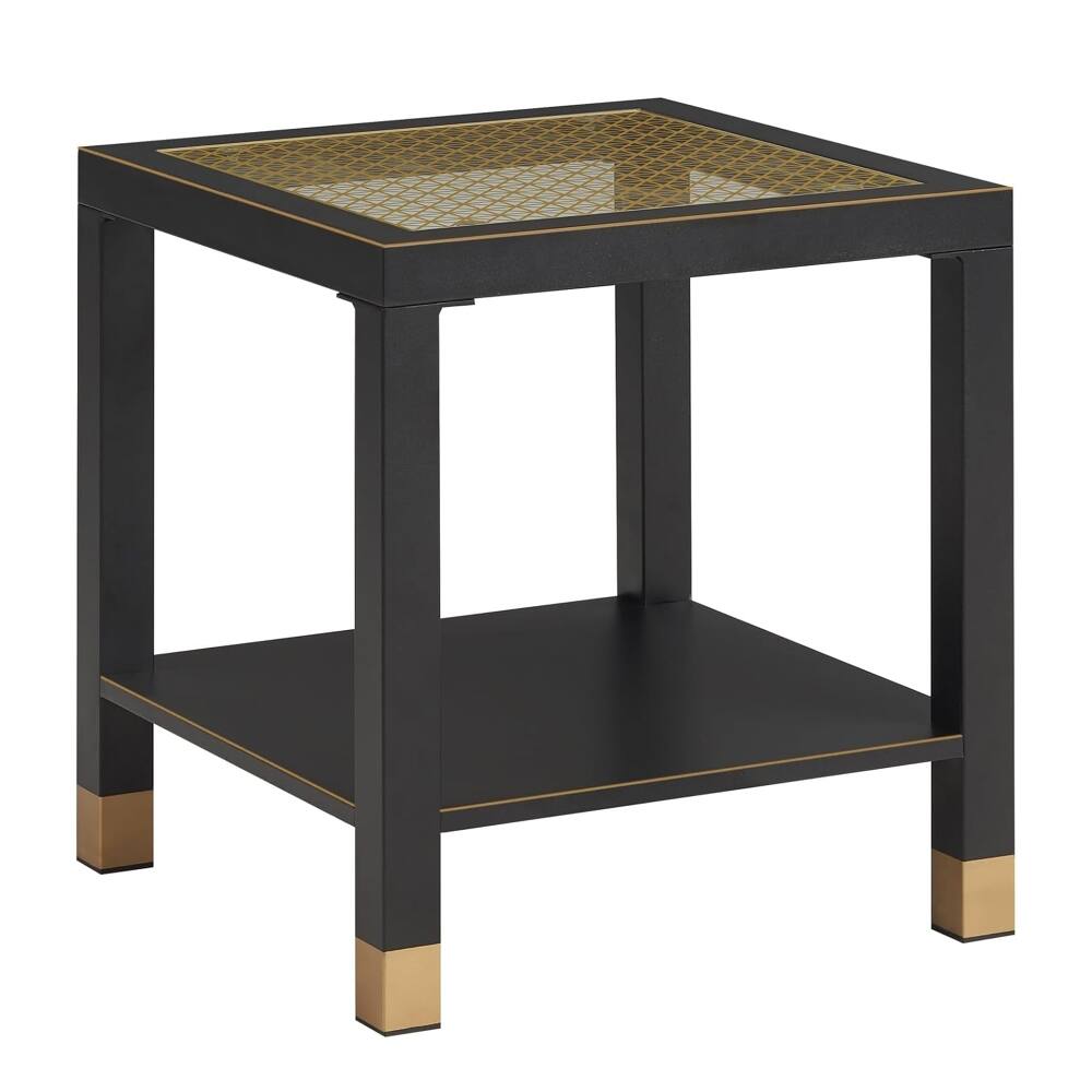 Back. Loheer - Loheer Square Side Table with Shelf Black Glass End Table - Black.