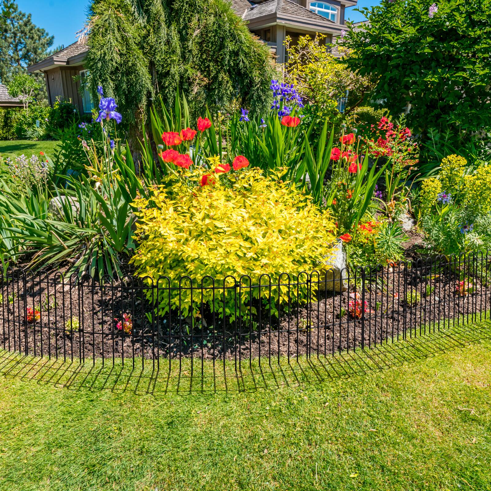 Alt View 3. Oumilen - 20 Pack Garden Fence – 12.6in x 16.5in Metal Decorative Fencing, Rustproof Border Barrier for Yard - Black.
