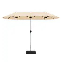 Gymax - 13FT Double-sided Patio Umbrella w/ Crank Handle Umbrella Base Safety Lock - Beige