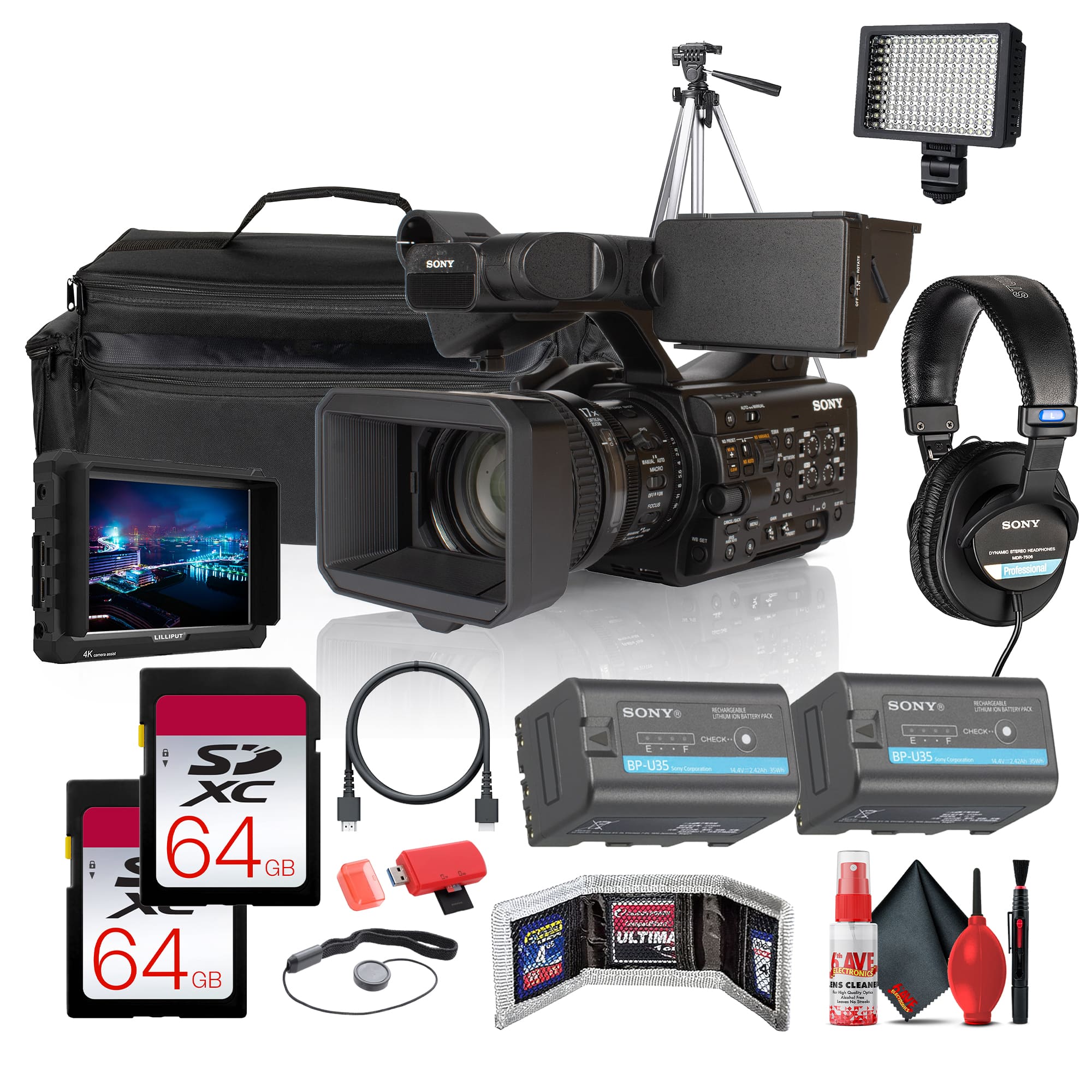 PXW-Z300 XDCAM Camcorder + 4K Monitor + Sony Mic + Headphones + More