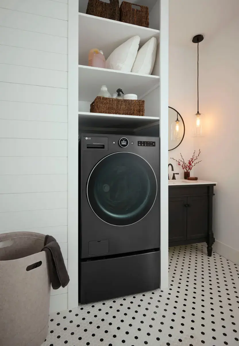 Alt View 39. LG - 5.0 Cu. Ft. HE Smart Mega Capacity All-in-One Electric Washer/Dryer WashCombo with Steam and Ventless Inverter Heat Pump - Black Steel.