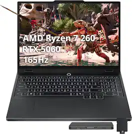 Lenovo - Upgraded - Legion 5 15.3" WUXGA Gaming Laptop,Ryzen 7 260,GeForce RTX 5060,32GB DDR5,2TB SSD+1TB Dock Set,Win 11 - Black