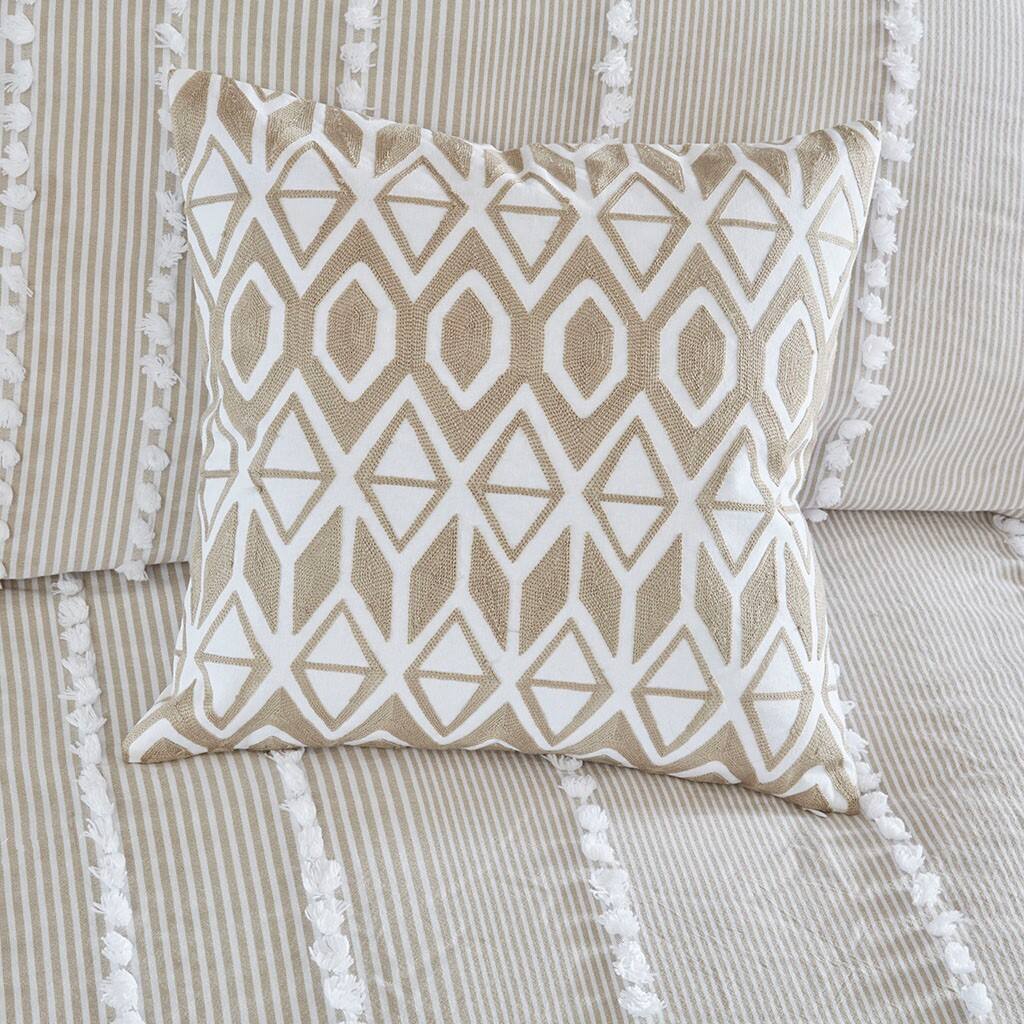Alt View 5. Gracie Mills - Gracie Mills Randall Embroidered Cotton Square Pillow - Taupe.