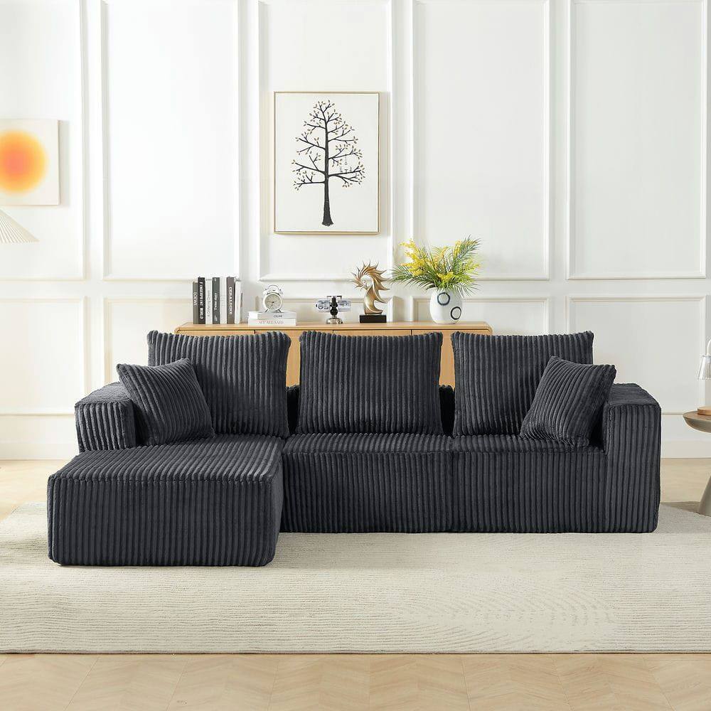 Left. Kadyn - 4-Person Modular Sectional Sofa, Left Chaise Cloud Design with Corduroy Fabric and Deep Seats, Dark Gray - Gray.