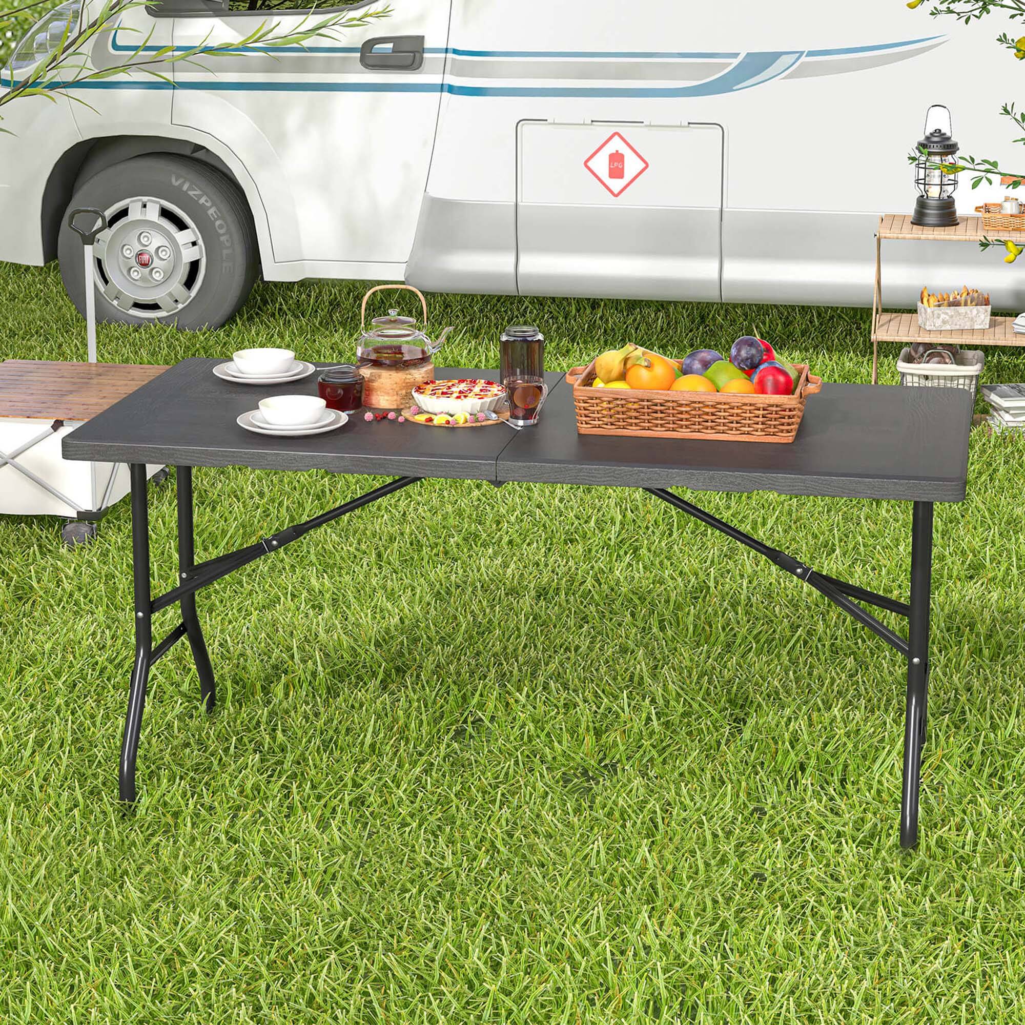 Alt View 1. Costway - Costway 5 ft Folding Table Indoor Outdoor Foldable Plastic Table 4-6 Person Picnic Table - Black.