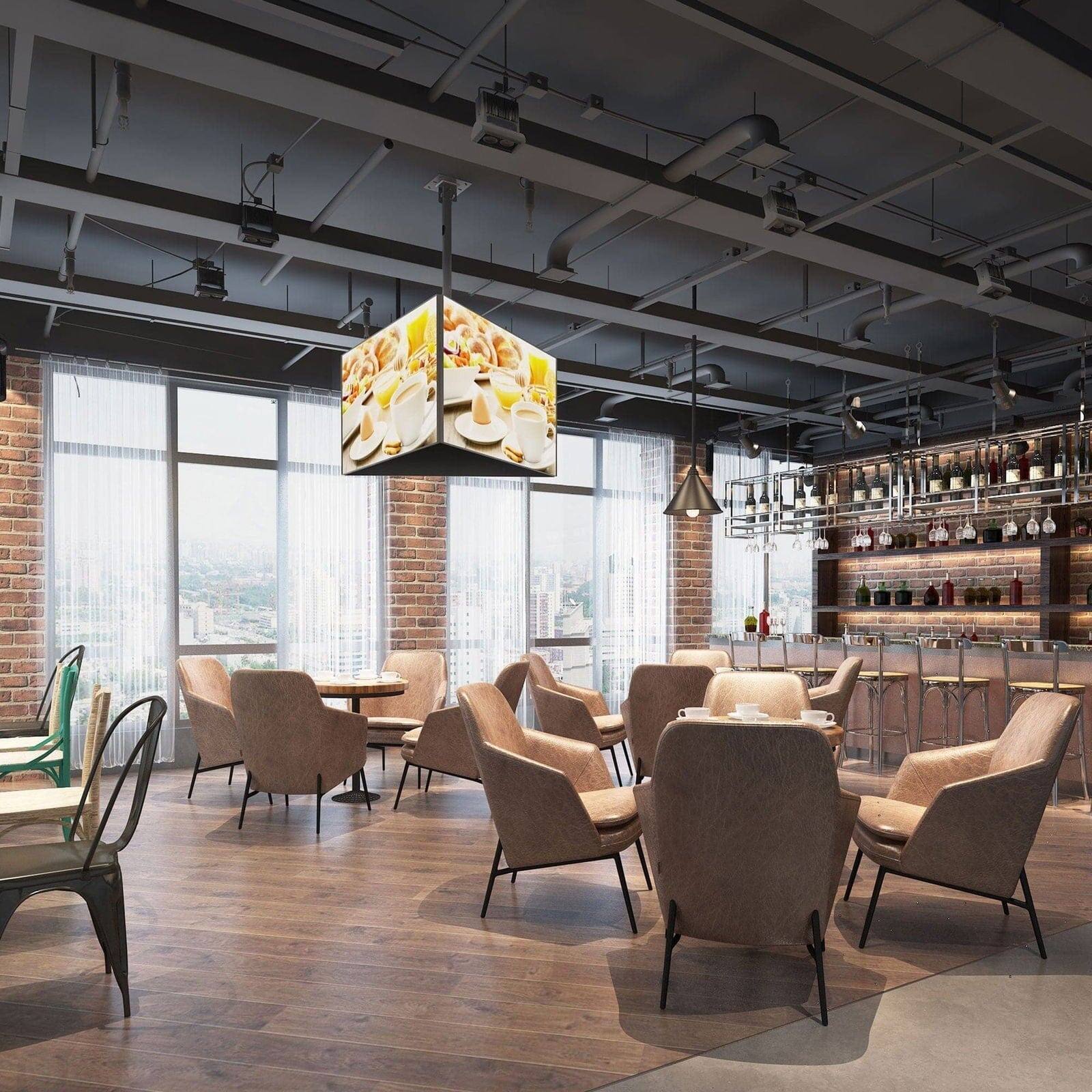 Left. Mount-It! - Triple Ceiling TV Mount – 32″–65″ Displays, 360° Swivel, 15° Tilt, 33.9″–128.1″ Height, 66 lb per Screen - Black.