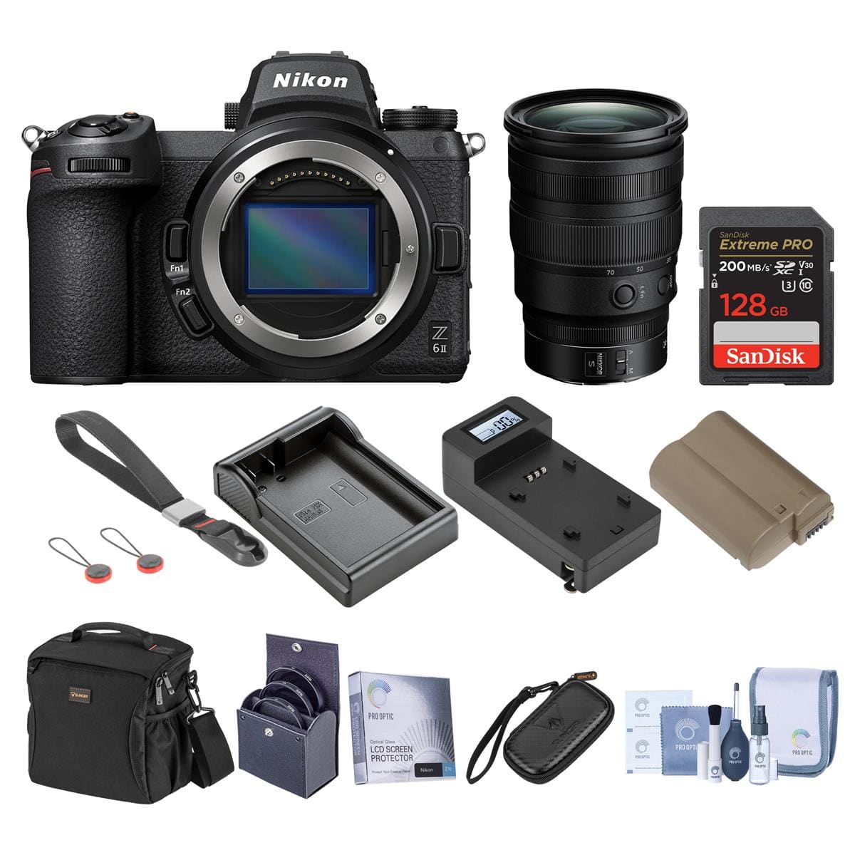 Bundle - Nikon - Z 6II Mirrorless Camera with f/2.8 S Lens,128GB SD Card, Shoulder Bag, Battery Pack, Charger Base, Filter Kit ,Cam