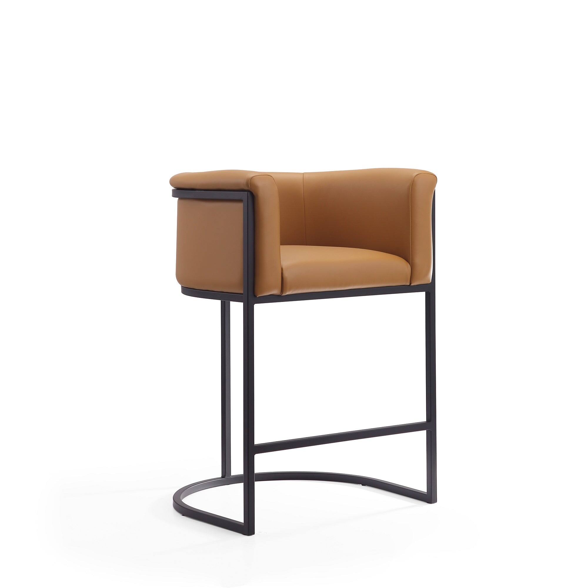 Back. Manhattan Comfort - Cosmopolitan Mid-Century Modern Metal Upholstered Counter Stool - Set of 2 - Camel.