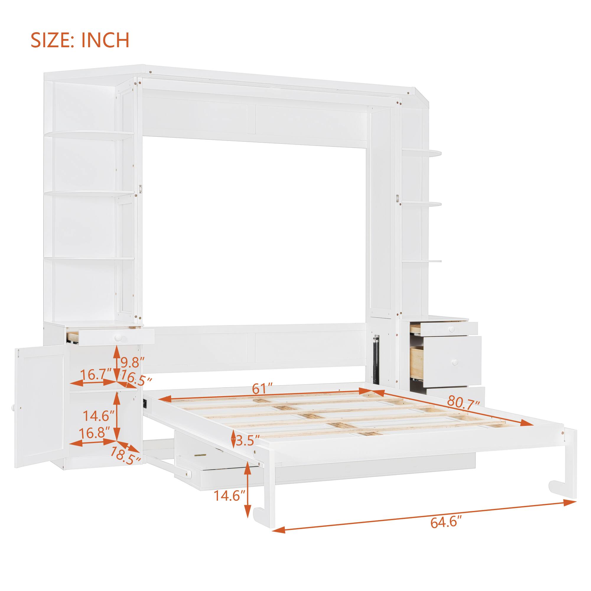 SIZE: INCH  
9.8" 16.7" 16.5" 14.6" 16.8" 18.5" 61" 3.5" 80.7" 14.6" 64.6"