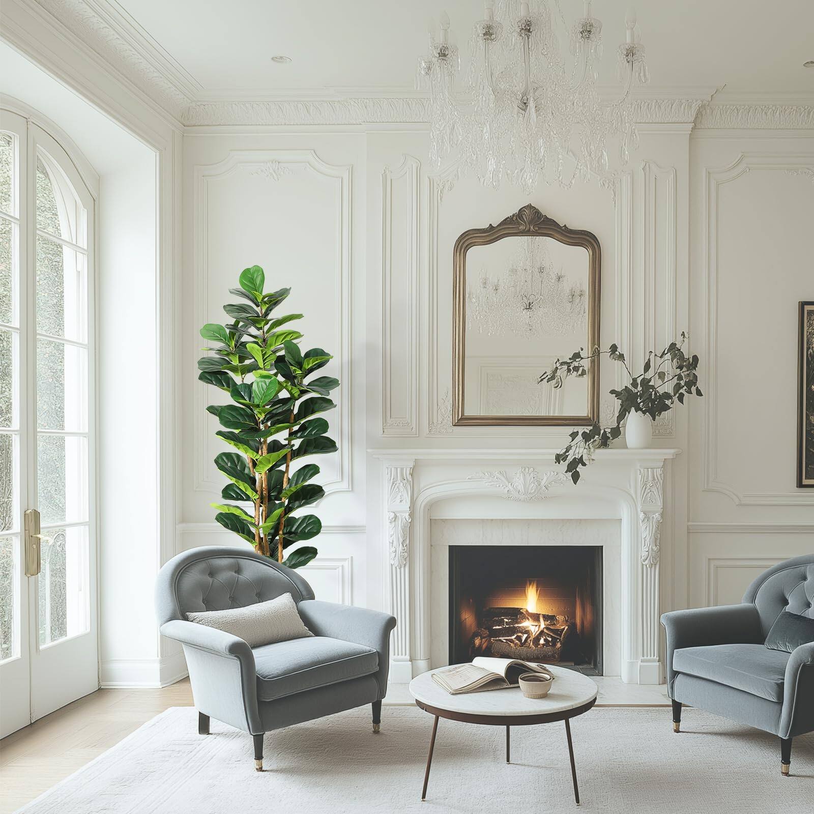 Alt View 1. Homhougo - 6 FT Faux Fiddle Leaf Fig Tree with White Tall Planter, Faux Trees with Artificial Plants 56 Fiddle Leaves Greenery - Green.