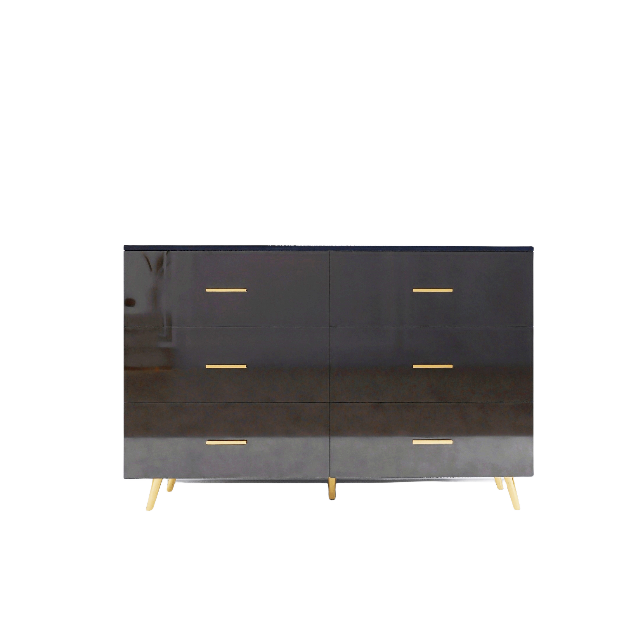 Alt View 2. APRILSOUL - High Glossy Surface 6 Drawers Chest of Drawer with Golden Handle and Golden Steel Legs Black Color Vanity - Black.
