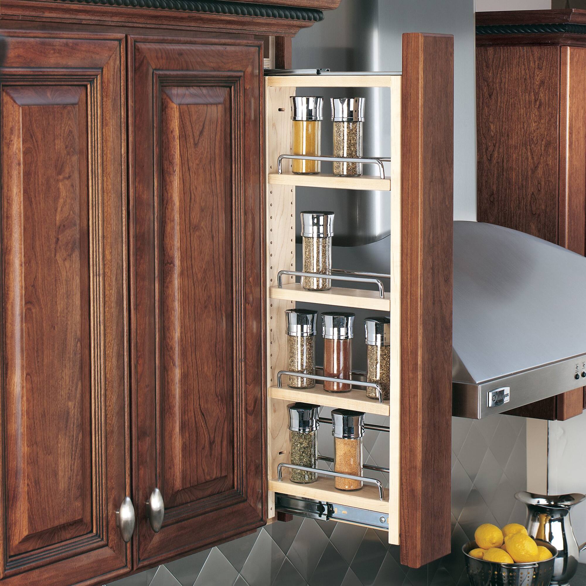 Alt View 1. Rev-A-Shelf - Rev-A-Shelf 3" Pullout Wall Filler w/ Soft-close, 39" Height, 432-WFBBSC39-3C - Natural Maple.