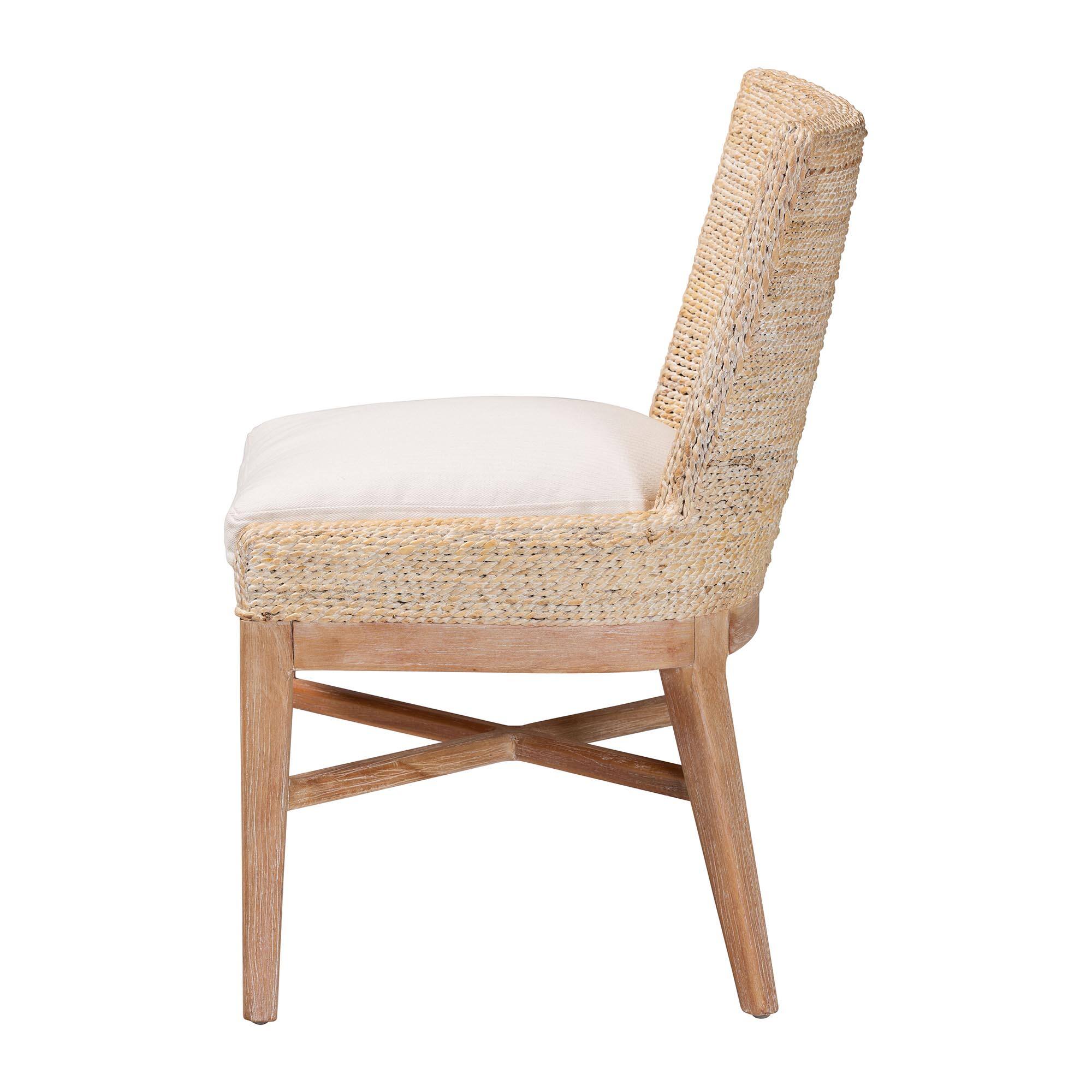 Left. bali & pari - Ridley Seagrass Dining Chair with Mahogany Wood Frame - Accent Chair with Woven Square Back and Cushioned Seat - White Wash.