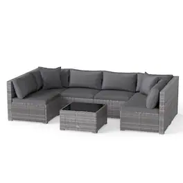 Costway - 7PCS Patio Rattan Furniture Set Sectional Sofa Cushioned Garden - Gray