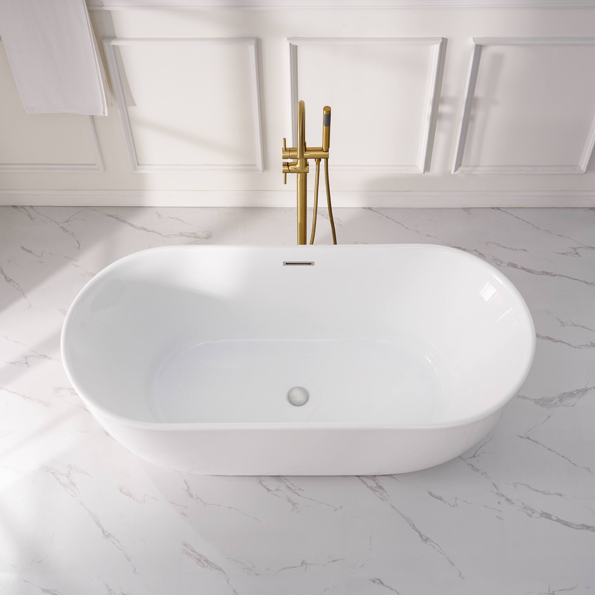 Alt View 10. WELLFOR - Lyra 67 in. x 31.5 in. Pure Virgin Acrylic Oval Freestanding Soaking Bathtub with Drain and Overflow - White.
