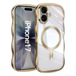 UUCOVER - For Apple iPhone 17 Magnetic Case Compatible with MagSafe, Shockproof Electroplated Wave Bumper Clear Slim Phone Cover - Gold