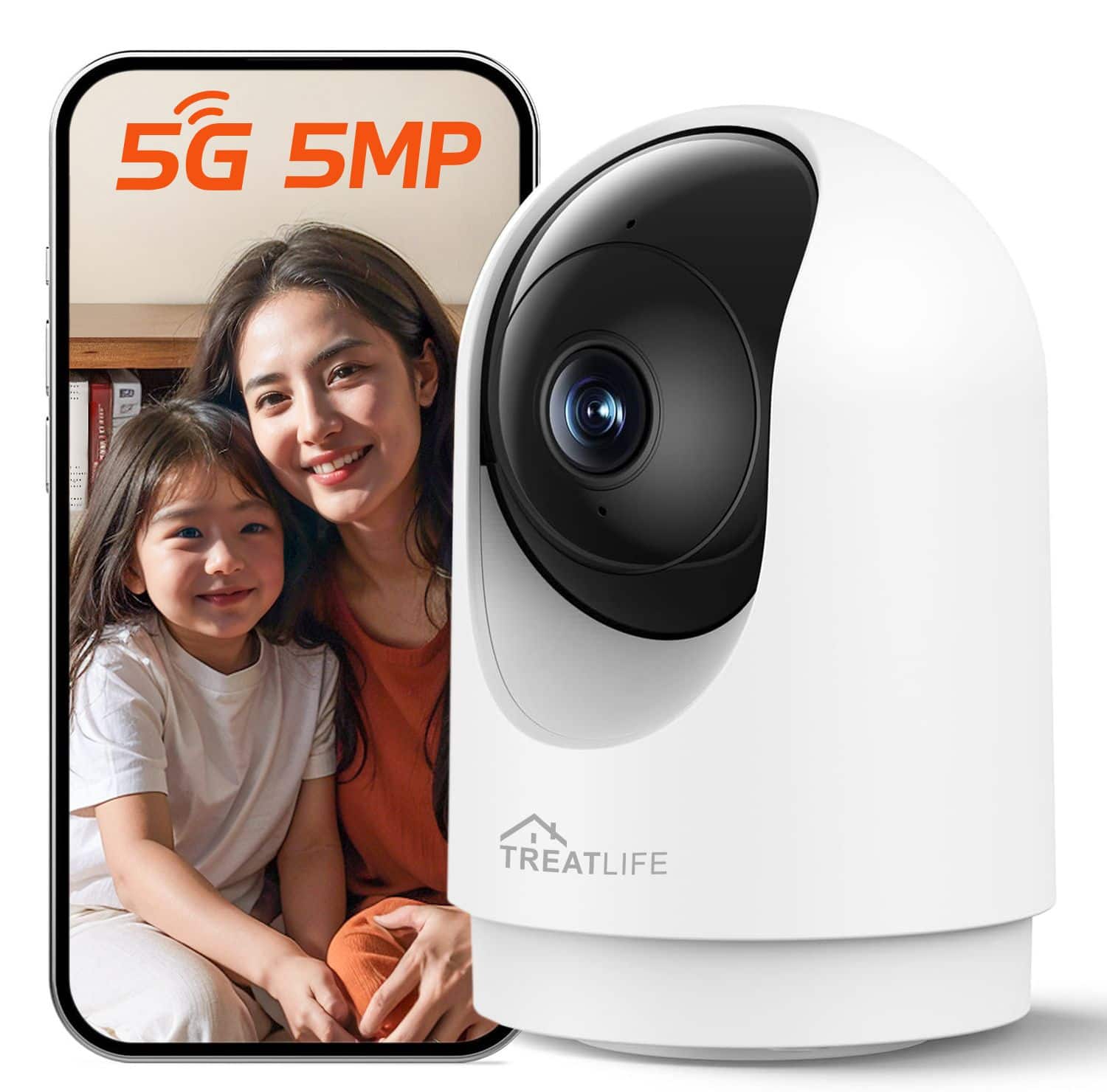 Tiramisubest - 5MP Indoor Security Camera,2.4G/5G WiFi Surveillance Camera with Smart Pan Tilt,Auto Tracking,Two-Way Audio,Night Vision