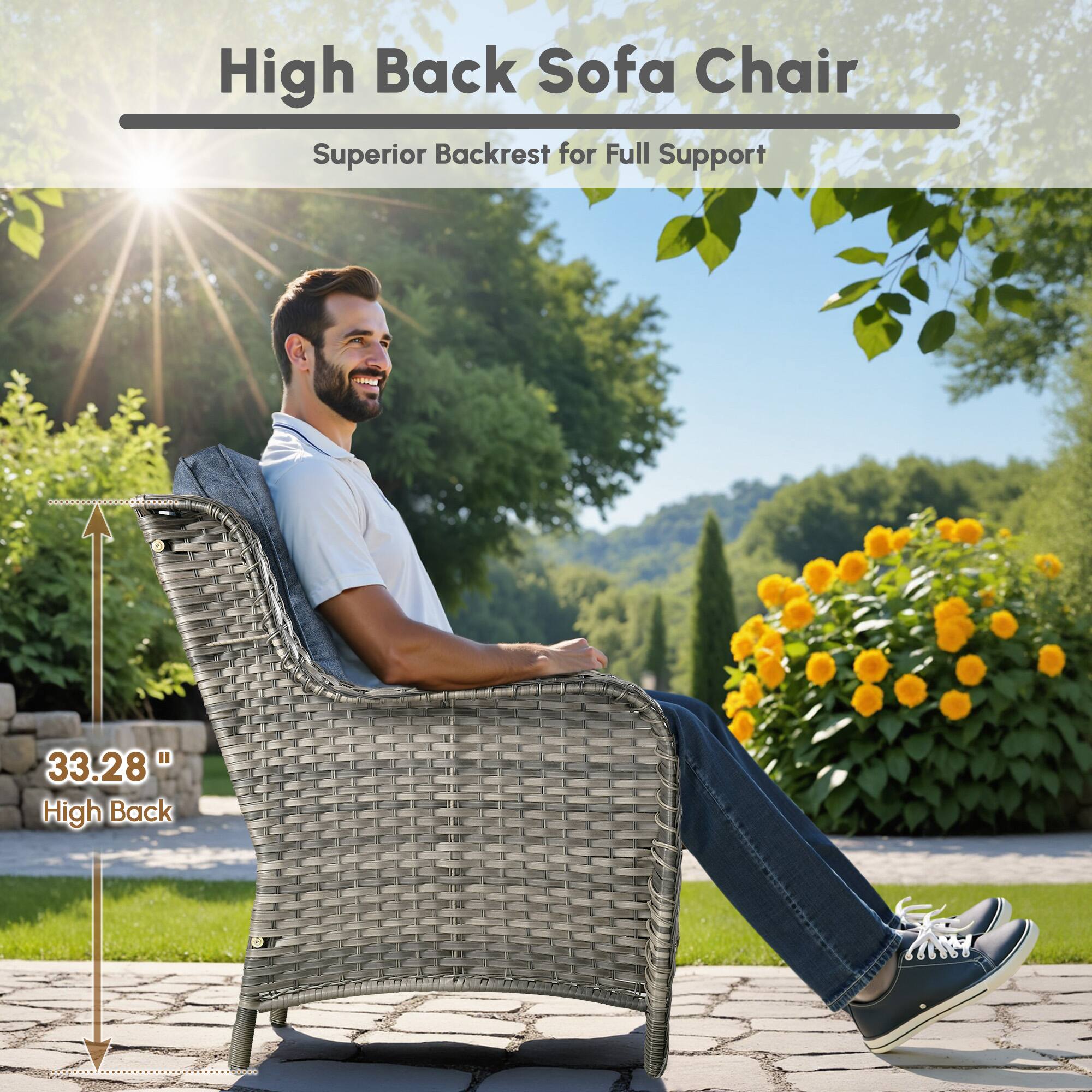 High Back Sofa Chair  
Superior Backrest for Full Support  

33.28" High Back