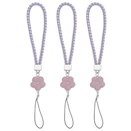 Unique Bargains - 3pcs Creative Braided Flower Phone Charm Wrist Lanyard for Case Camera Keychain Hand String - Purple