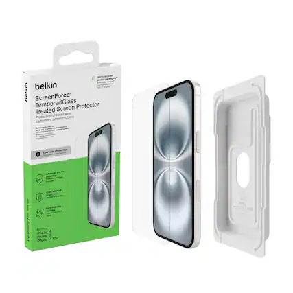 120% recycled plastic packaging
belkin
ScreenForce™
Tempered Glass
Treated Screen Protector
Protection d'écran avec traitement antimicrobien
Everyday Protection
Protection quotidienne
Advanced Impact Protection
Protection avancée contre les chocs
Guard against scratches
Protection contre les rayures
Easy Align Tray
Support d'alignement facile
For iPhone 16
iPhone 15
iPhone 14 Pro
100% recycled plastic packaging
Made with a product from microbial growth
