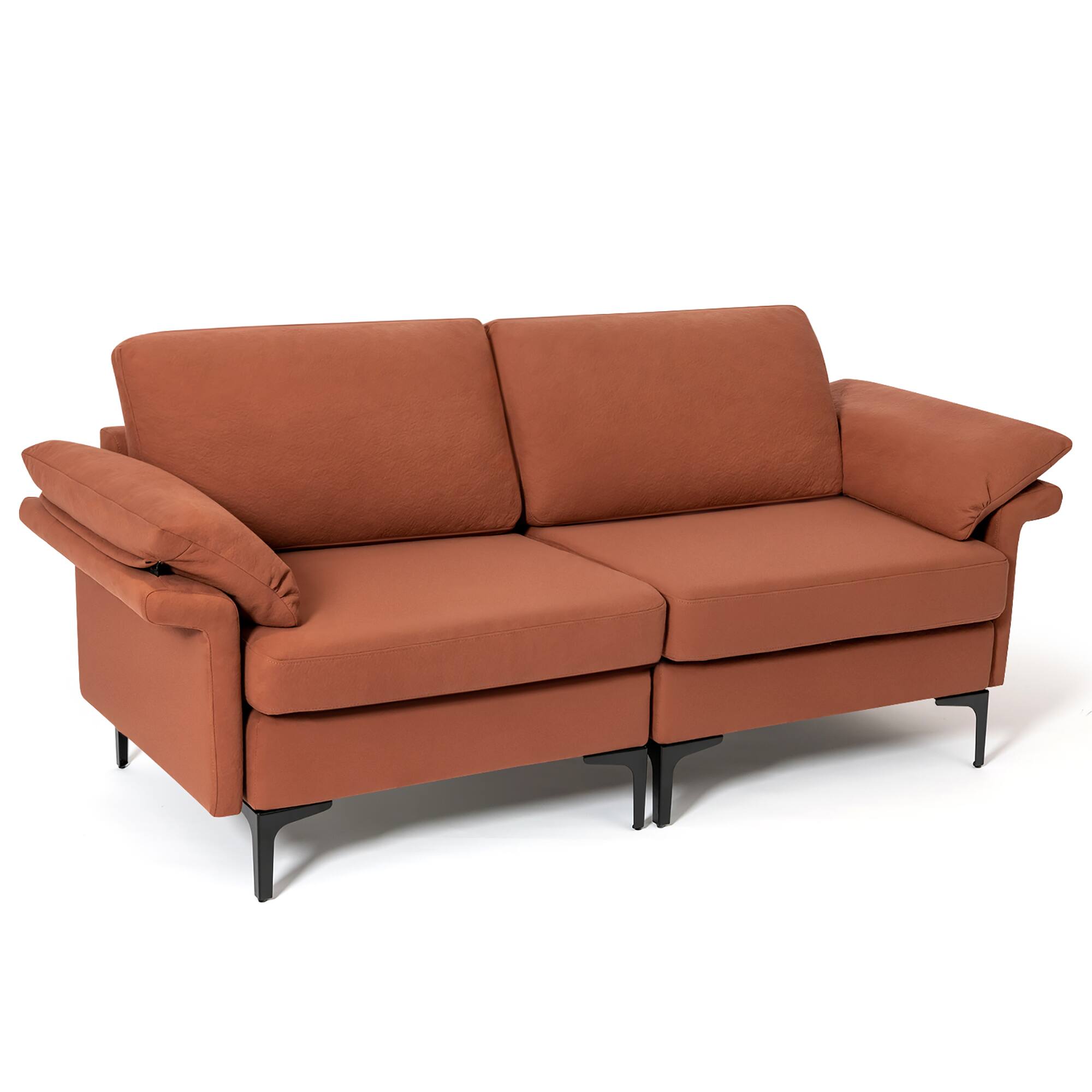 Costway - Modern Loveseat Fabric 2-Seat Sofa Couch for Small Space w/ Metal Legs - Rust Red