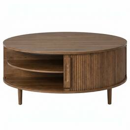 Forest'nSky - Round Lift-Top Coffee Table with Hidden Storage, Sliding Door, Pine Legs - Antique brown